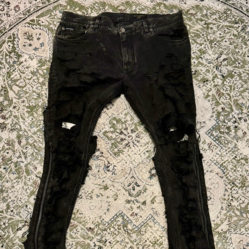Dolce & Gabanna Distressed Side Zip Jeans